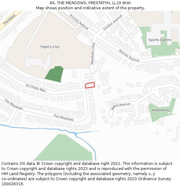 84, THE MEADOWS, PRESTATYN, LL19 8HA: Location map and indicative extent of plot