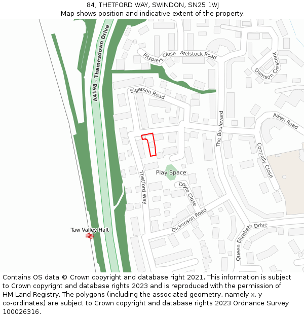 84, THETFORD WAY, SWINDON, SN25 1WJ: Location map and indicative extent of plot