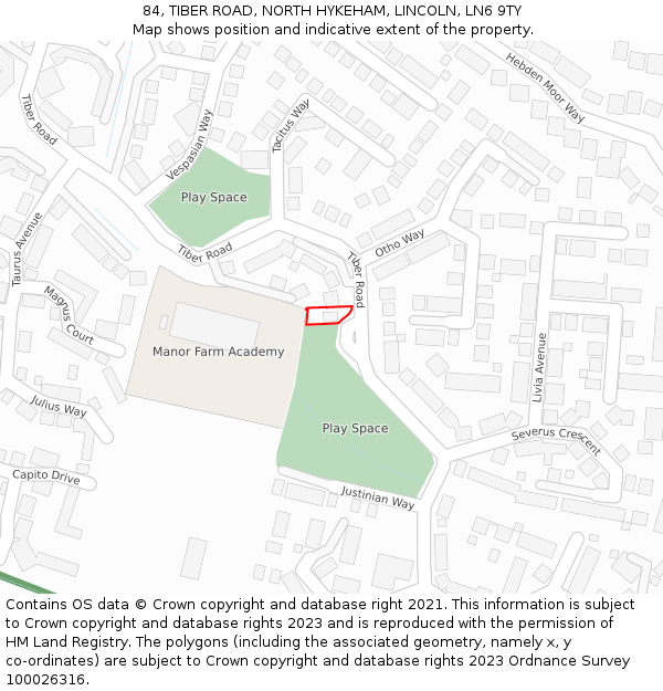84, TIBER ROAD, NORTH HYKEHAM, LINCOLN, LN6 9TY: Location map and indicative extent of plot