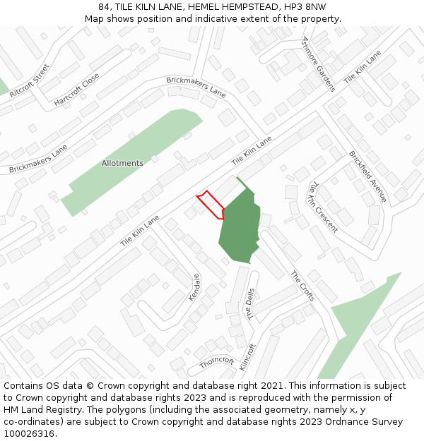 84, TILE KILN LANE, HEMEL HEMPSTEAD, HP3 8NW: Location map and indicative extent of plot