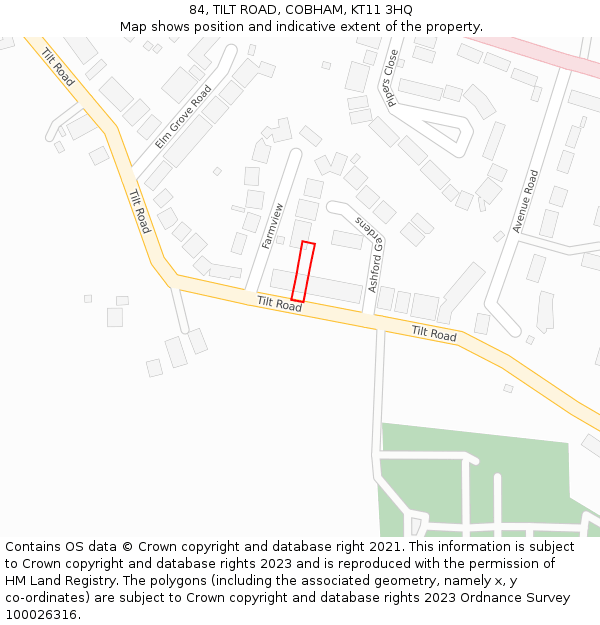84, TILT ROAD, COBHAM, KT11 3HQ: Location map and indicative extent of plot