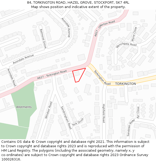 84, TORKINGTON ROAD, HAZEL GROVE, STOCKPORT, SK7 4RL: Location map and indicative extent of plot