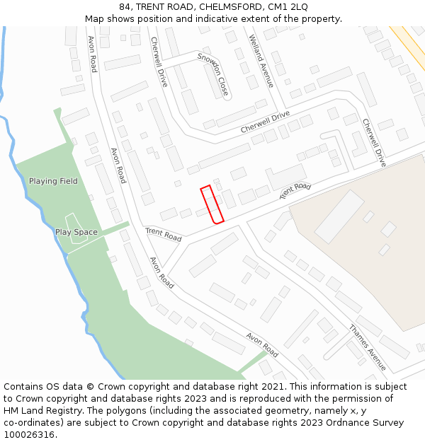 84, TRENT ROAD, CHELMSFORD, CM1 2LQ: Location map and indicative extent of plot