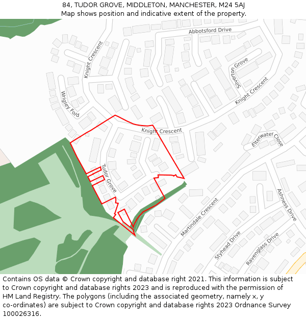 84, TUDOR GROVE, MIDDLETON, MANCHESTER, M24 5AJ: Location map and indicative extent of plot