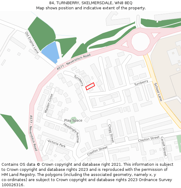 84, TURNBERRY, SKELMERSDALE, WN8 8EQ: Location map and indicative extent of plot