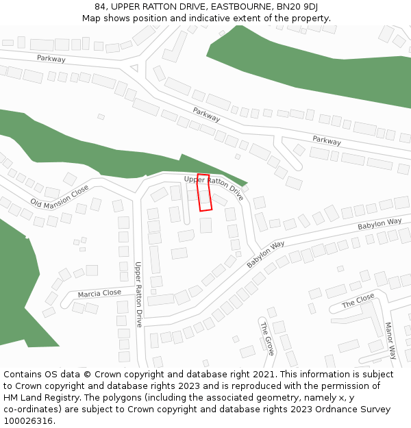 84, UPPER RATTON DRIVE, EASTBOURNE, BN20 9DJ: Location map and indicative extent of plot