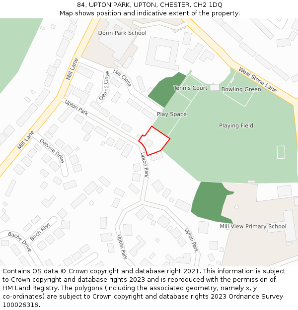 84, UPTON PARK, UPTON, CHESTER, CH2 1DQ: Location map and indicative extent of plot
