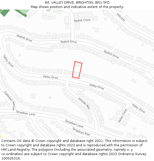 84, VALLEY DRIVE, BRIGHTON, BN1 5FD: Location map and indicative extent of plot