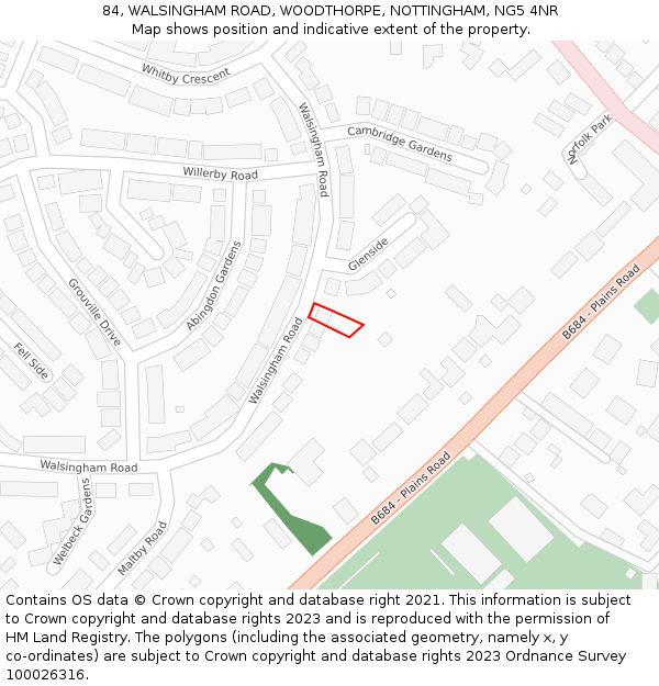 84, WALSINGHAM ROAD, WOODTHORPE, NOTTINGHAM, NG5 4NR: Location map and indicative extent of plot