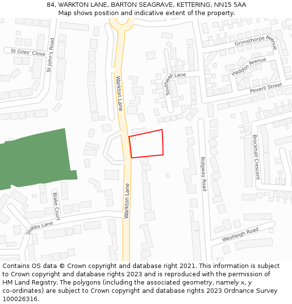 84, WARKTON LANE, BARTON SEAGRAVE, KETTERING, NN15 5AA: Location map and indicative extent of plot