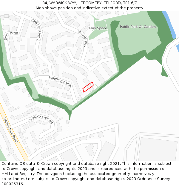 84, WARWICK WAY, LEEGOMERY, TELFORD, TF1 6JZ: Location map and indicative extent of plot