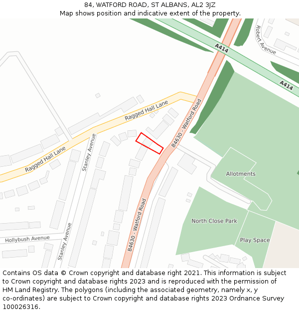 84, WATFORD ROAD, ST ALBANS, AL2 3JZ: Location map and indicative extent of plot