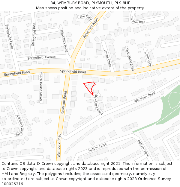 84, WEMBURY ROAD, PLYMOUTH, PL9 8HF: Location map and indicative extent of plot