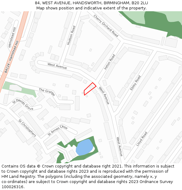 84, WEST AVENUE, HANDSWORTH, BIRMINGHAM, B20 2LU: Location map and indicative extent of plot