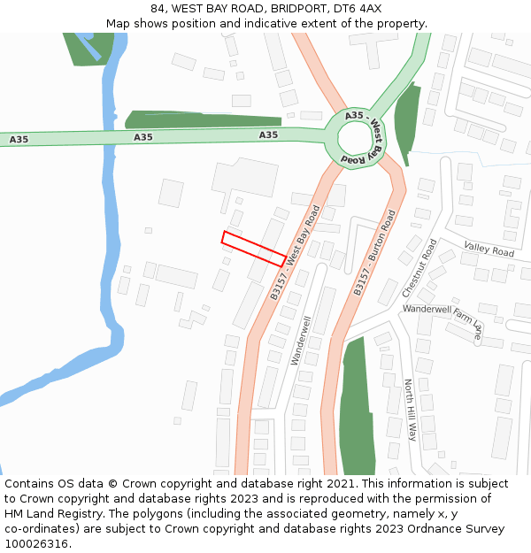 84, WEST BAY ROAD, BRIDPORT, DT6 4AX: Location map and indicative extent of plot