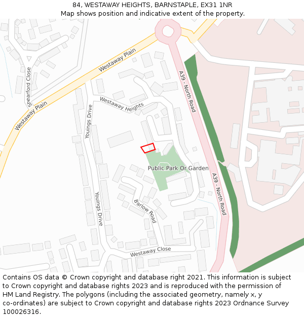 84, WESTAWAY HEIGHTS, BARNSTAPLE, EX31 1NR: Location map and indicative extent of plot