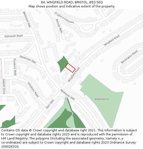 84, WINGFIELD ROAD, BRISTOL, BS3 5EQ: Location map and indicative extent of plot