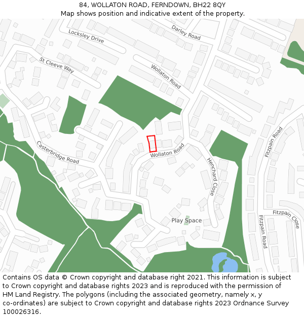 84, WOLLATON ROAD, FERNDOWN, BH22 8QY: Location map and indicative extent of plot