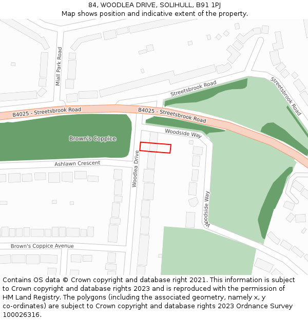 84, WOODLEA DRIVE, SOLIHULL, B91 1PJ: Location map and indicative extent of plot