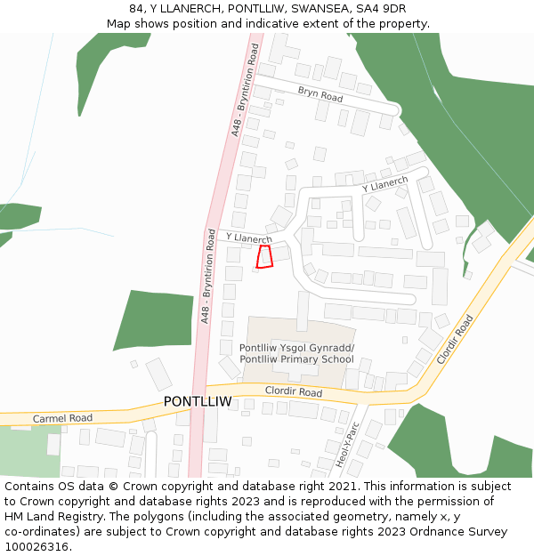 84, Y LLANERCH, PONTLLIW, SWANSEA, SA4 9DR: Location map and indicative extent of plot