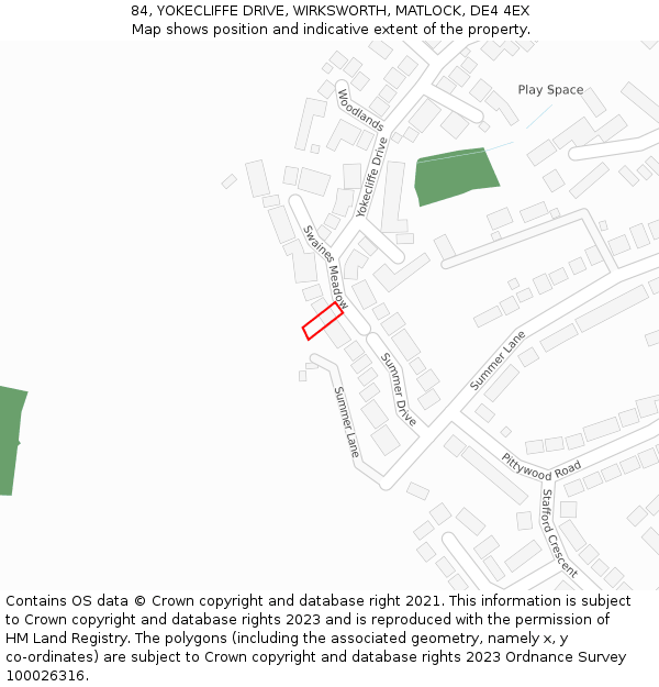 84, YOKECLIFFE DRIVE, WIRKSWORTH, MATLOCK, DE4 4EX: Location map and indicative extent of plot