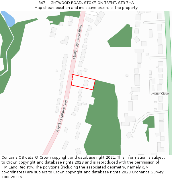 847, LIGHTWOOD ROAD, STOKE-ON-TRENT, ST3 7HA: Location map and indicative extent of plot