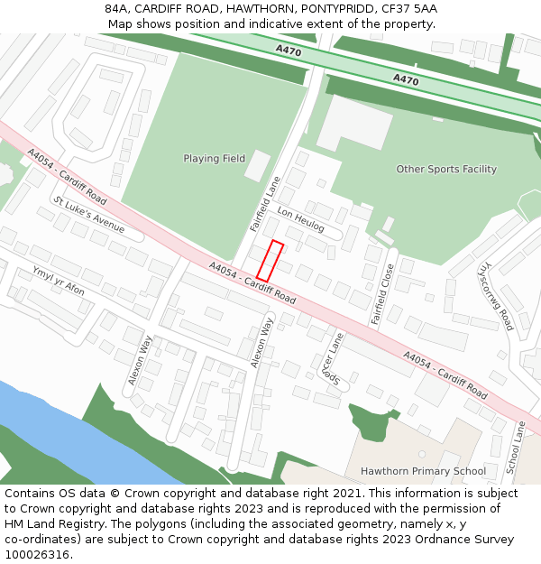 84A, CARDIFF ROAD, HAWTHORN, PONTYPRIDD, CF37 5AA: Location map and indicative extent of plot