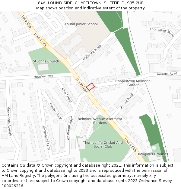 84A, LOUND SIDE, CHAPELTOWN, SHEFFIELD, S35 2UR: Location map and indicative extent of plot