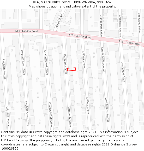 84A, MARGUERITE DRIVE, LEIGH-ON-SEA, SS9 1NW: Location map and indicative extent of plot