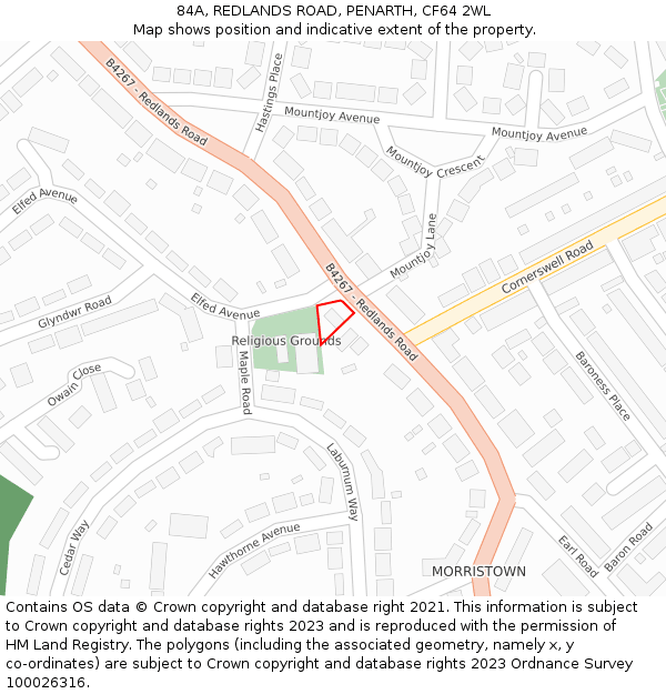 84A, REDLANDS ROAD, PENARTH, CF64 2WL: Location map and indicative extent of plot