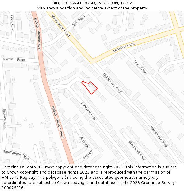 84B, EDENVALE ROAD, PAIGNTON, TQ3 2JJ: Location map and indicative extent of plot