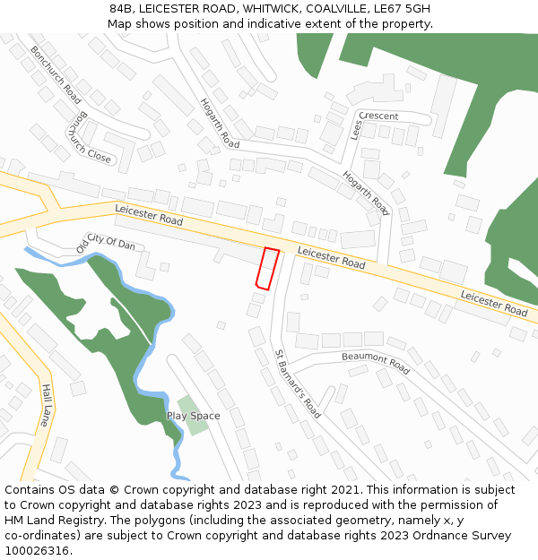 84B, LEICESTER ROAD, WHITWICK, COALVILLE, LE67 5GH: Location map and indicative extent of plot