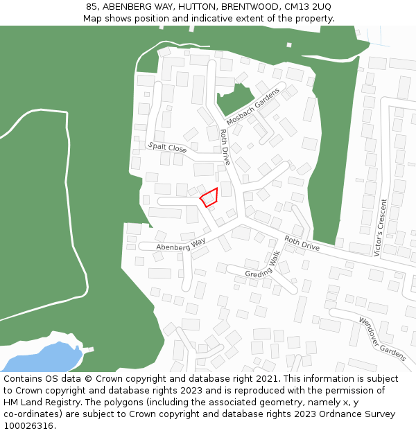 85, ABENBERG WAY, HUTTON, BRENTWOOD, CM13 2UQ: Location map and indicative extent of plot