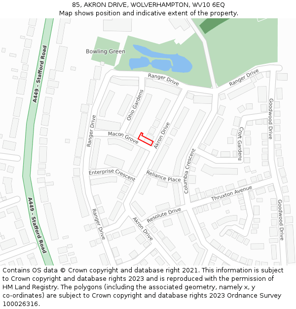 85, AKRON DRIVE, WOLVERHAMPTON, WV10 6EQ: Location map and indicative extent of plot