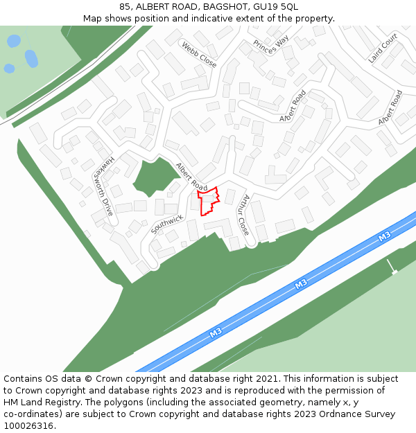 85, ALBERT ROAD, BAGSHOT, GU19 5QL: Location map and indicative extent of plot