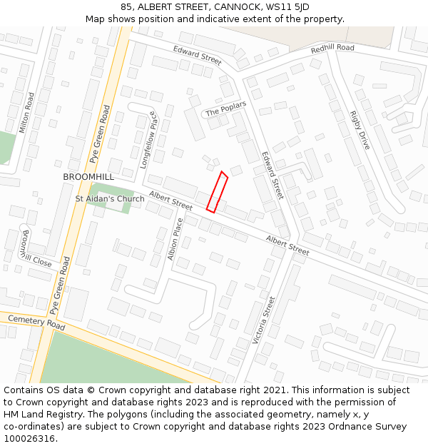 85, ALBERT STREET, CANNOCK, WS11 5JD: Location map and indicative extent of plot