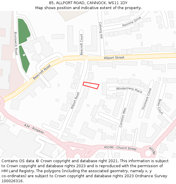 85, ALLPORT ROAD, CANNOCK, WS11 1DY: Location map and indicative extent of plot