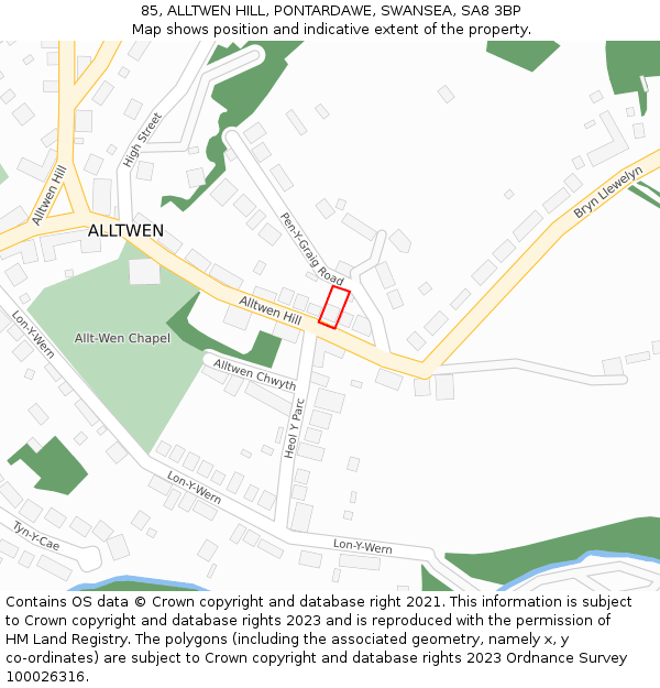85, ALLTWEN HILL, PONTARDAWE, SWANSEA, SA8 3BP: Location map and indicative extent of plot