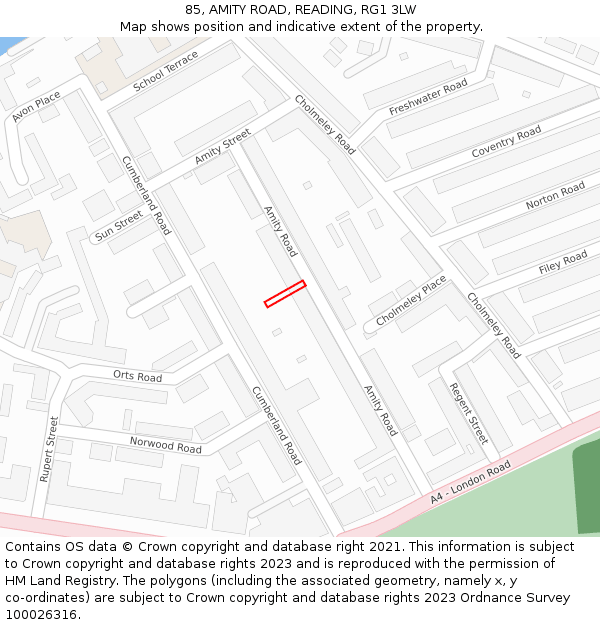 85, AMITY ROAD, READING, RG1 3LW: Location map and indicative extent of plot