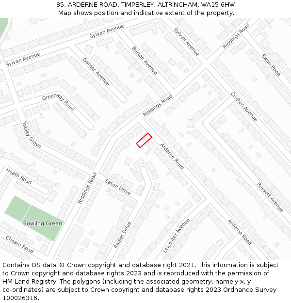 85, ARDERNE ROAD, TIMPERLEY, ALTRINCHAM, WA15 6HW: Location map and indicative extent of plot