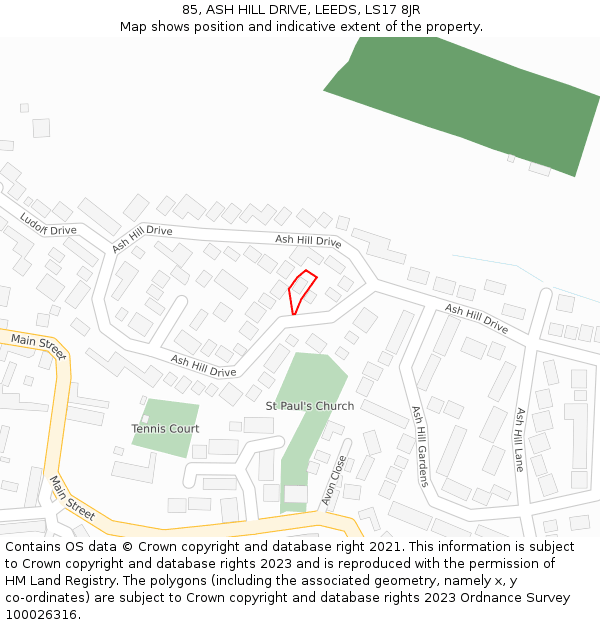 85, ASH HILL DRIVE, LEEDS, LS17 8JR: Location map and indicative extent of plot