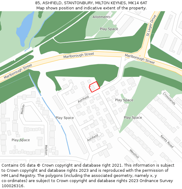 85, ASHFIELD, STANTONBURY, MILTON KEYNES, MK14 6AT: Location map and indicative extent of plot