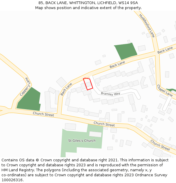 85, BACK LANE, WHITTINGTON, LICHFIELD, WS14 9SA: Location map and indicative extent of plot