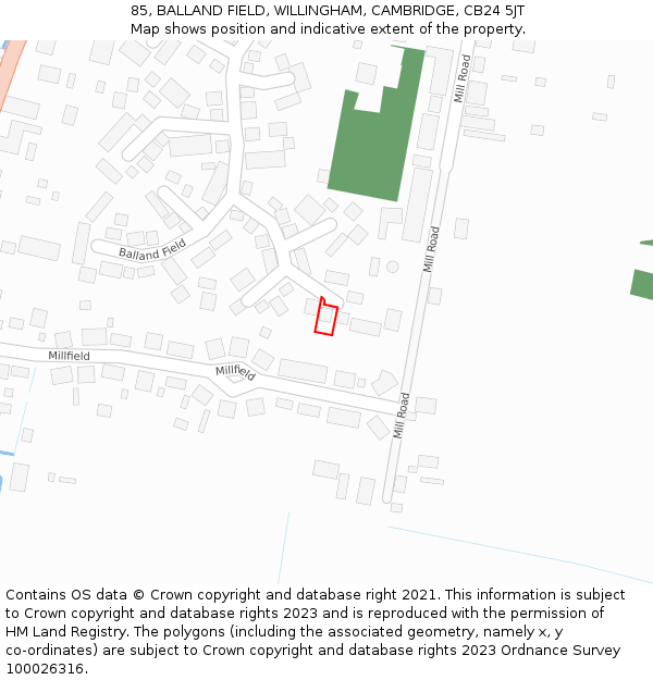 85, BALLAND FIELD, WILLINGHAM, CAMBRIDGE, CB24 5JT: Location map and indicative extent of plot