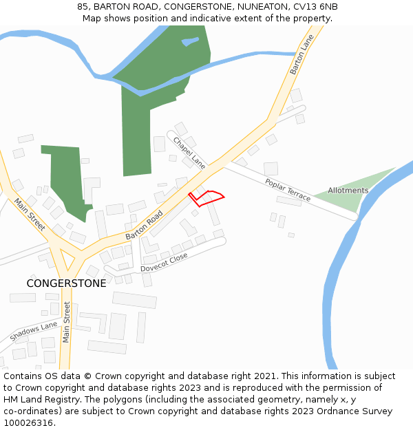 85, BARTON ROAD, CONGERSTONE, NUNEATON, CV13 6NB: Location map and indicative extent of plot