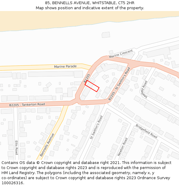 85, BENNELLS AVENUE, WHITSTABLE, CT5 2HR: Location map and indicative extent of plot