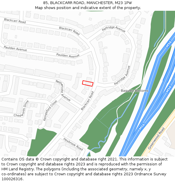 85, BLACKCARR ROAD, MANCHESTER, M23 1PW: Location map and indicative extent of plot