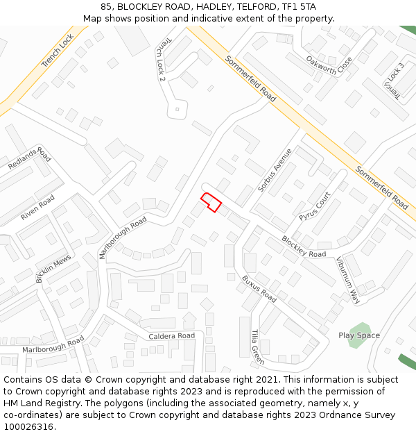 85, BLOCKLEY ROAD, HADLEY, TELFORD, TF1 5TA: Location map and indicative extent of plot