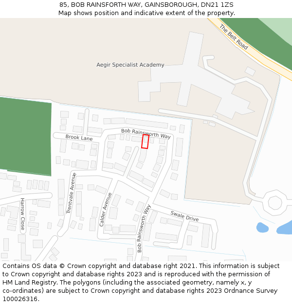 85, BOB RAINSFORTH WAY, GAINSBOROUGH, DN21 1ZS: Location map and indicative extent of plot