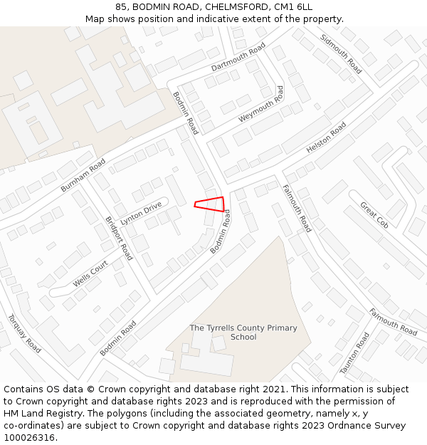 85, BODMIN ROAD, CHELMSFORD, CM1 6LL: Location map and indicative extent of plot